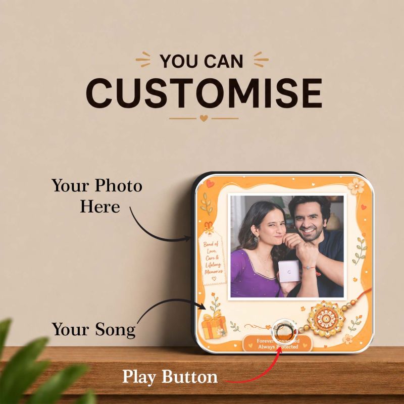 Personalized Raksha Bandhan Gift Customized Music Fridge Magnet with USB-C Rechargeable Sibling Blessing Gift for Bhaiya Behen Rakhi Surprise for Sister